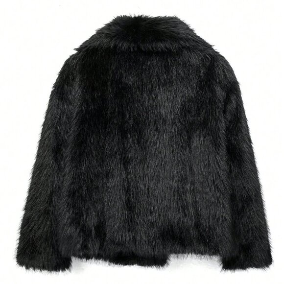 Black Preppy Women's Casual Luxury Faux Fur Coat - Picture 7 of 7